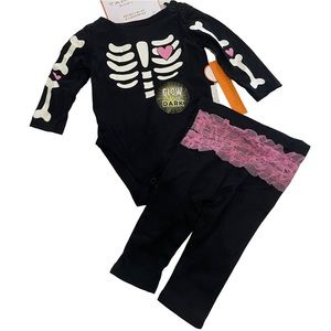 NEW Tahari Baby Girls Skeleton Bodysuit Leggings Set Black 6-9M